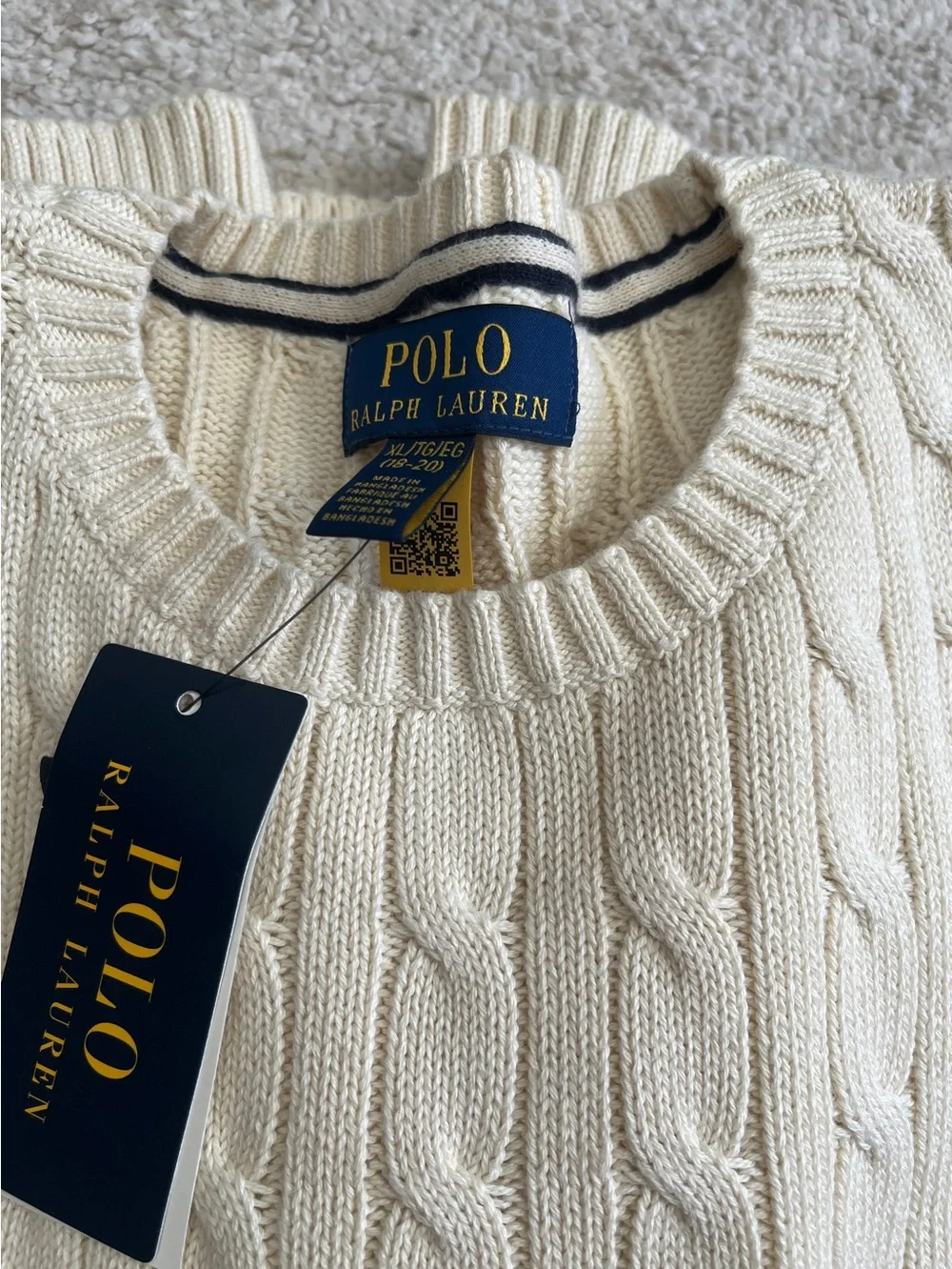 Polo by Ralph Lauren boy’s XL,Cream Cable Knit Sweater